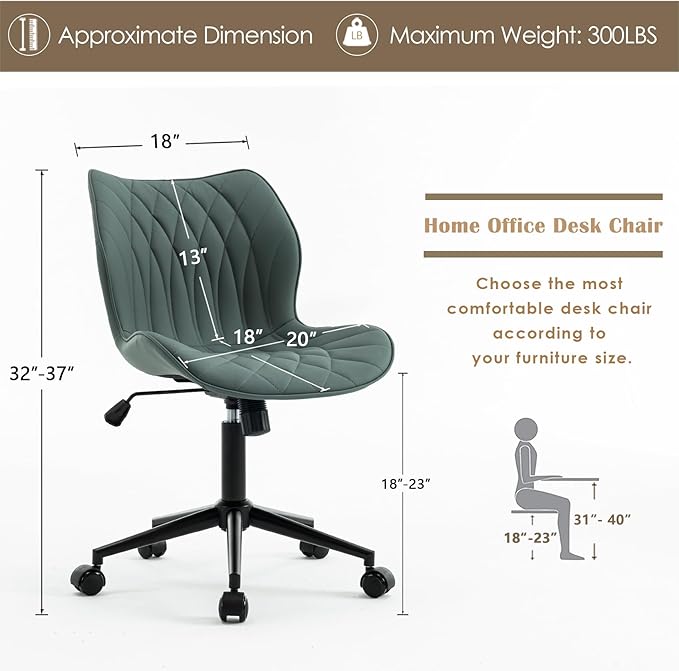 YOUNUOKE Office Desk Chair, Comfy Home Office Chairs, Small Comfortable Desk Chairs with Wheels, Armless PU Leather Chairs for Computer Conference, Slate - LeafyLoom