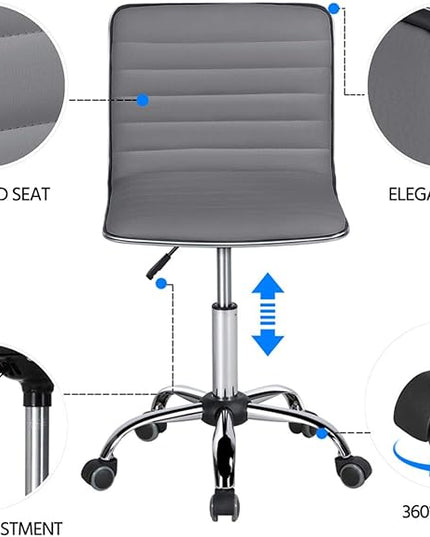 Yaheetech PU Leather Office Chair Task Chair, Ribbed Armless Desk Chair, Adjustable Low Back Executive Chair with Wheels Grey - LeafyLoom