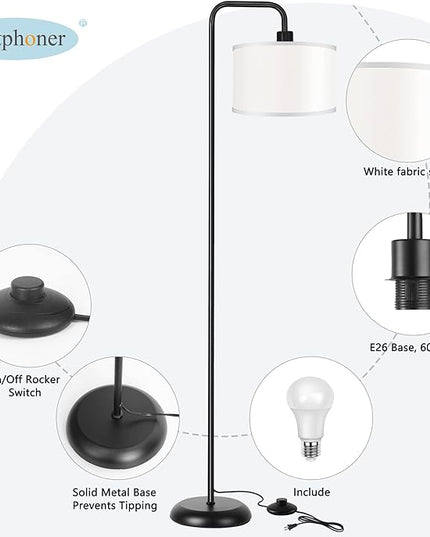 [Upgraded] LED Floor Lamp for Living Room, 3 Color Temperature Floor Lamp with Foot Switch Modern Standing Lamp Tall Pole Floor Reading Lamp for Bedroom, Study Room, Office, 9W Bulb Included, Black - LeafyLoom