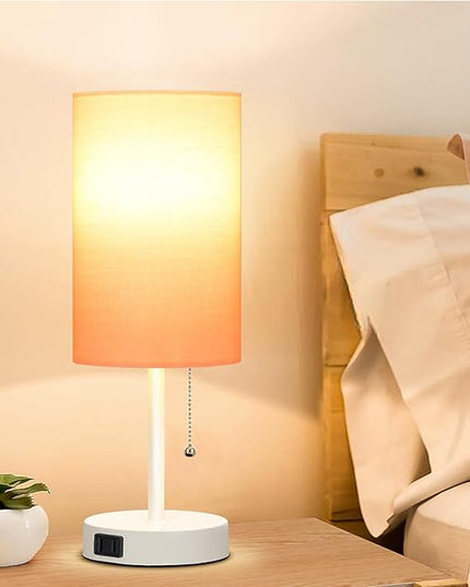 Dott Arts Table Lamp for Bedroom, 3-Color Bedside Lamps with Pull Chain, Bedroom Table Lamps for Nightstand,Small Lamp for Living Room, Bulb Included Pink - LeafyLoom