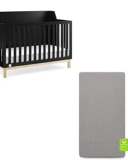 babyGap by Delta Children Oxford 6-in-1 Convertible Crib TrueSleep 2-Stage Deluxe Crib and Toddler Mattress (Bundle), Ebony/Natural - LeafyLoom