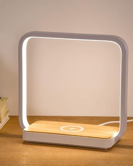 Bedside Lamp Qi Charger LED Desk Lamp with Touch Control 3 Light Hues,Table Lamp Eye-Caring Reading Light for Kids, Adults, Home, Dorm and Office,Wireless Charge for All Qi Devices - LeafyLoom