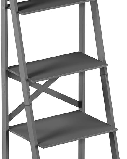 Lavish Home 4-Tier Ladder Bookshelf - Freestanding Shelved Bookcase with X-Back Frame and Leaning Look - Display Shelves for Home and Office (Gray) - LeafyLoom