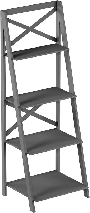 Lavish Home 4-Tier Ladder Bookshelf - Freestanding Shelved Bookcase with X-Back Frame and Leaning Look - Display Shelves for Home and Office (Gray) - LeafyLoom