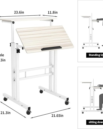 SDHYL Mobile Stand Up Desk, 24 inch Laptop Computer Desk Adjustable Standing Home Office Desks with Roller, Student Desk School Desk Simple Stand Up Desk Small Desks for Small Spaces, Maple - LeafyLoom