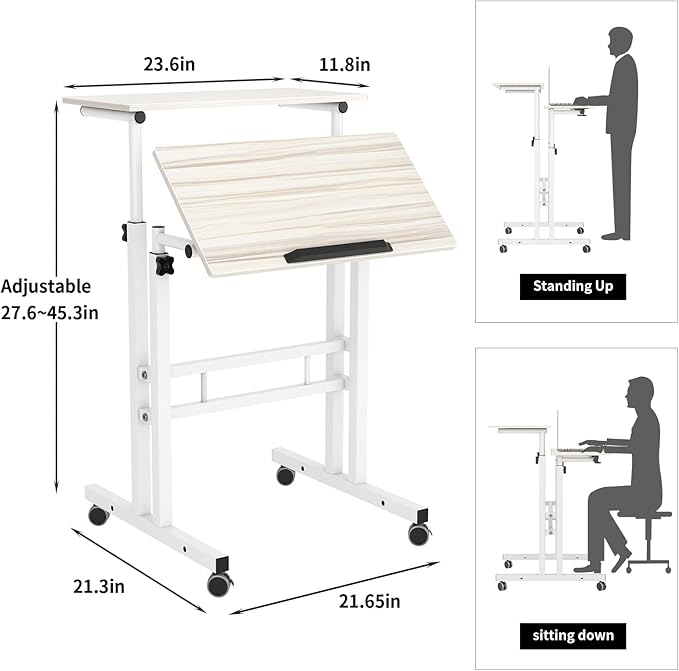 SDHYL Mobile Stand Up Desk, 24 inch Laptop Computer Desk Adjustable Standing Home Office Desks with Roller, Student Desk School Desk Simple Stand Up Desk Small Desks for Small Spaces, Maple - LeafyLoom