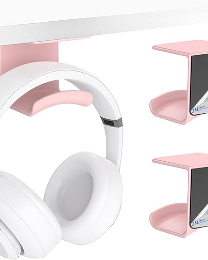 HomeMount Headphone Hook Under Desk - Headphone Holder Under Table, Adhesive Gaming Headphone Stand Hanger Desk Mount for Most Headphone(Pink-2P) - LeafyLoom