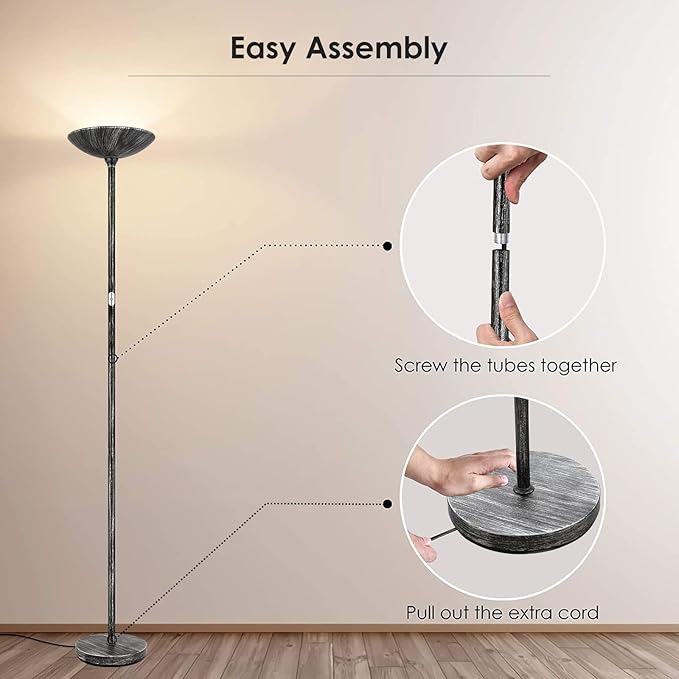 BoostArea Floor Lamp, Pole Standing Lamp, 20W 2000LM LED Torchiere Floor Lamp, Stepless Dimmable, Touch Control, 3000K Daylight, 50000hrs Lifespan,70.5 in Floor Lamps for Living Room,Bedroom,Office - LeafyLoom