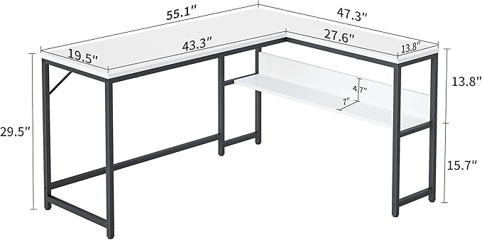 CubiCubi L Shaped Desk, 55.1 inch Corner Computer Desk with Storage Shelves, Home Office Desk with Bookshelf for Writing Gaming Study, White - LeafyLoom