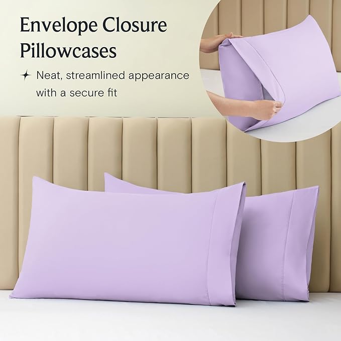 LuxClub 6 PC Full Sheet Set, Breathable Luxury Bed Sheets, Deep Pockets 18" Eco Friendly Wrinkle Free Cooling Bed Sheets Machine Washable Hotel Bedding Silky Soft - Lavender Full - LeafyLoom