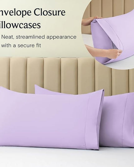 LuxClub 4 PC Sheet Sheets Deep Pockets 18" Eco Friendly Wrinkle Free-Kids-Fitted Sheets Machine Washable Hotel Bedding Silky Soft - Lavender Twin - LeafyLoom