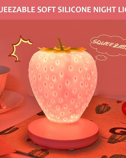 Strawberry Night Light, Cute Silicone Strawberry Lamp, LED Cute Night Light, Bedside Color Changing Lamp, 3 Modes Touch for Birthday, Christmas - LeafyLoom