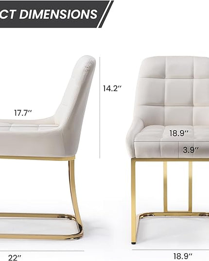 STARY Upholstered Velvet Armless Dining Room Chairs with Gold Metal Legs for Kitchen Restaurant, Beige- Set of 4 - LeafyLoom