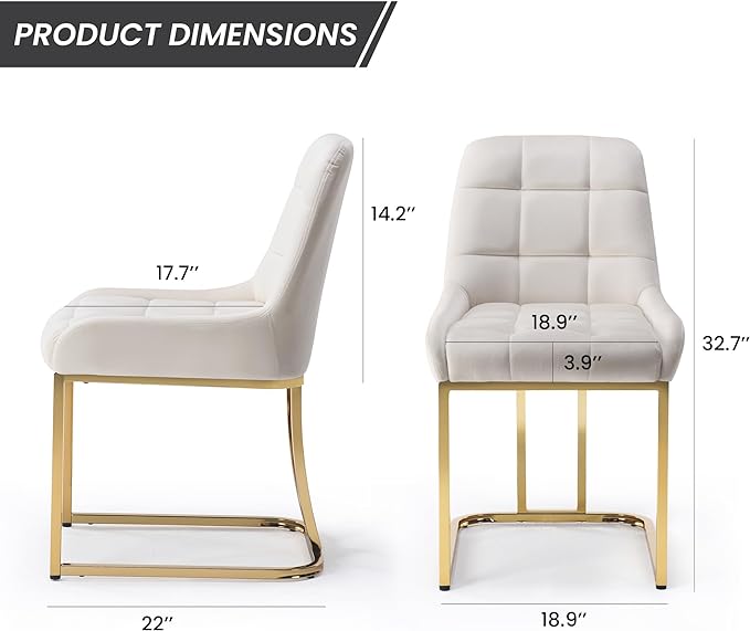 STARY Upholstered Velvet Armless Dining Room Chairs with Gold Metal Legs for Kitchen Restaurant, Beige- Set of 2 - LeafyLoom