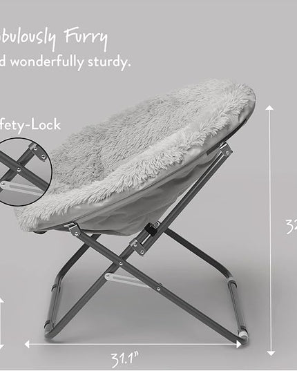 Oversized Mongolian Faux Fur Saucer Chair, Silver - LeafyLoom