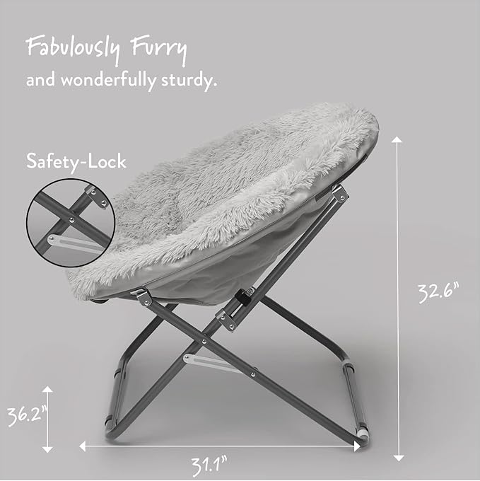 Oversized Mongolian Faux Fur Saucer Chair, Silver - LeafyLoom