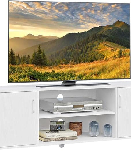 Panana TV Stand, Entertainment Center with 2 Doors and 2 Cubby Storages Cabinets for up to 65 inch for Living Room Bedroom (White, 53.5 inch) - LeafyLoom