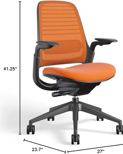 Steelcase Series 1 Office Chair - Ergonomic Work Chair with Wheels for Hard Flooring - Helps Support Productivity - Weight-Activated Controls, Back Supports & Arm Support - Easy Assembly - Tangerine - LeafyLoom