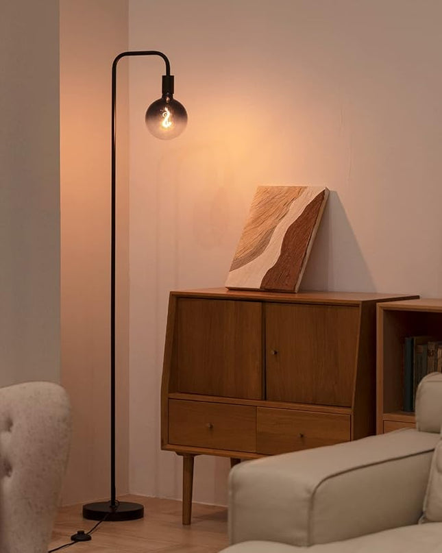 Floor Lamp for Living Room - Minimalist Industrial Standing Lamp with Modern LED Bulb, Globe Black Clear Glass 6", 1800K Warm Ambiant Lighting Decorative Tall Floor Lamp for Bedroom Office - LeafyLoom