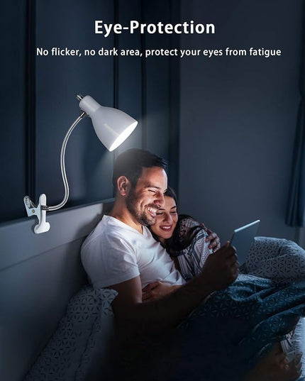 Desk lamp Eye-Caring Table Lamps, 360°Rotation Gooseneck Clip on Lamp Reading Light Portable Reading Book Light, Clamp Light, Study Desk Lamps for Bedroom and Office Home Lighting (White) - LeafyLoom