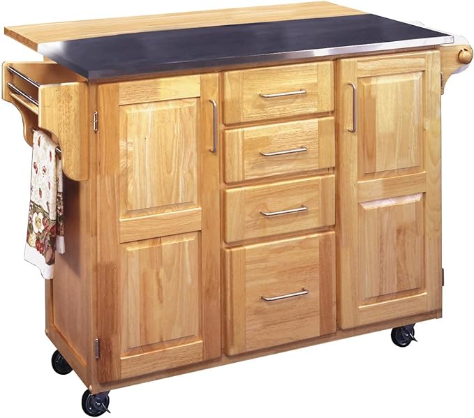 Kitchen Cart with Breakfast bar & Stainless Steel Top by Home Styles - LeafyLoom