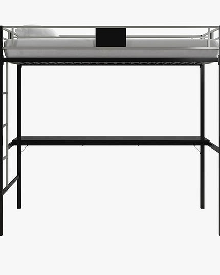 DHP Screen Loft Metal Bunk Bed with Desk and Ladder, Space-Saving Design, Silver Twin - LeafyLoom