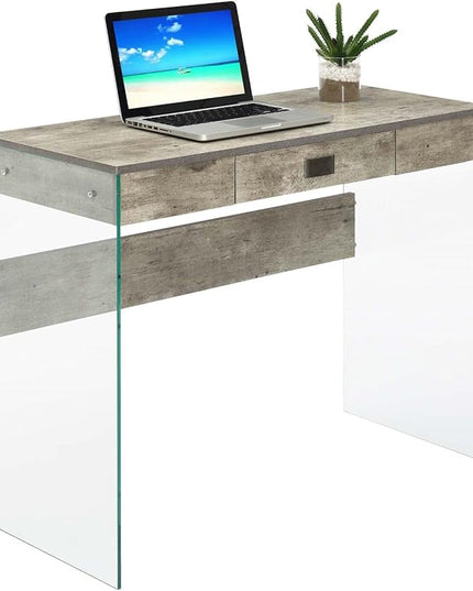 Convenience Concepts SoHo 1 Drawer Glass 36 inch Desk, Faux Birch/Glass - LeafyLoom