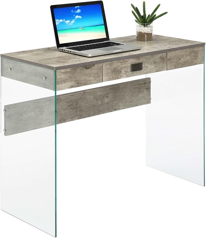Convenience Concepts SoHo 1 Drawer Glass 36 inch Desk, Faux Birch/Glass - LeafyLoom