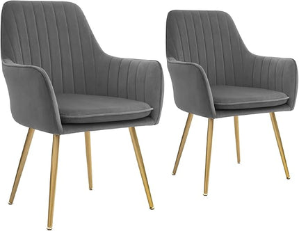 CangLong Furniture Modern Living Dining Room Accent Arm Chairs Club Guest with Gold Metal Legs, Set of 2, Grey - LeafyLoom