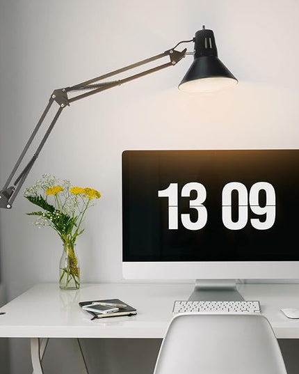 Desk Lamp for Home Office Eye-Caring Metal Extra Long Swing Arm Stable Clamp Flexible Gooseneck A19 E26 Bulb included as Table Working Reading Aesthetic Computer Versatile Light - LeafyLoom