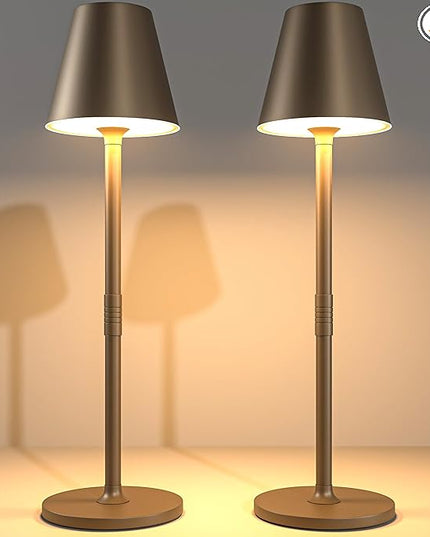 2 Pack LED CordlessTable Lamp,4000mAh Rechargeable Battery Desk lamp,3 Level Brightness Portable Night Light, Minimalist Design, for Couple Dinner/Coffee Table/Restaurant/Bedroom(2Pack Khaki) - LeafyLoom