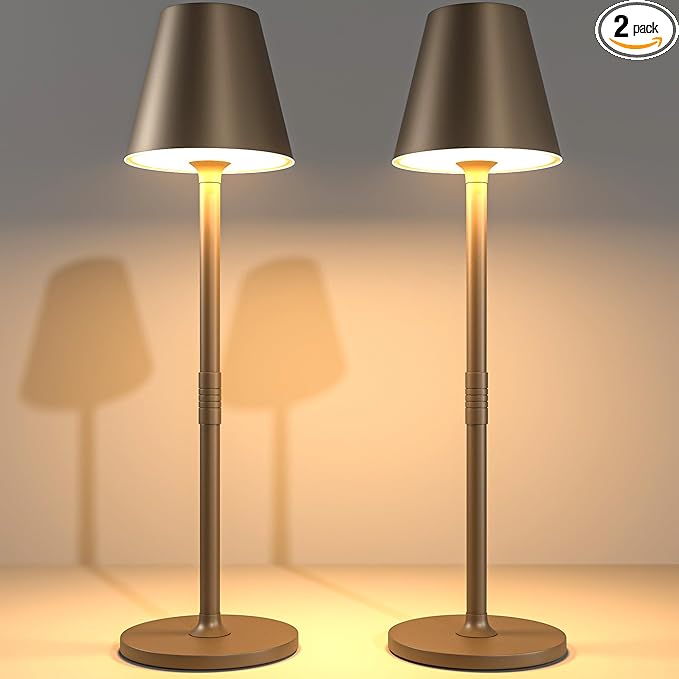 2 Pack LED CordlessTable Lamp,4000mAh Rechargeable Battery Desk lamp,3 Level Brightness Portable Night Light, Minimalist Design, for Couple Dinner/Coffee Table/Restaurant/Bedroom(2Pack Khaki) - LeafyLoom