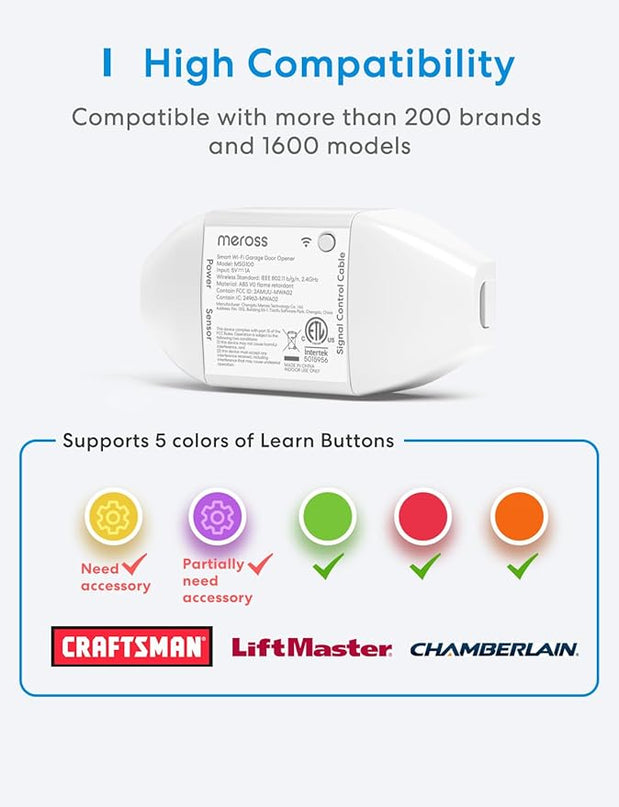 Smart WiFi Garage Door Opener Remote, App Control, Works with Alexa, Google Assistant and SmartThings, No Hub Needed meross