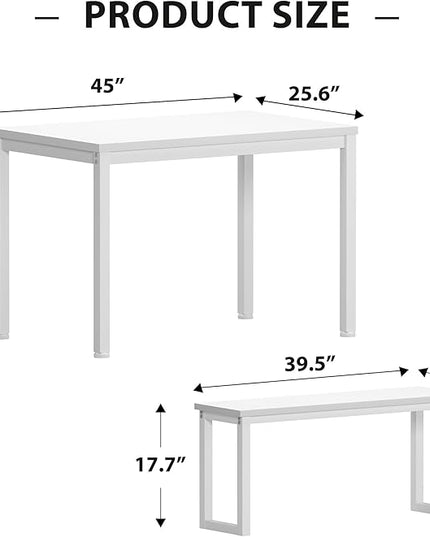 SDHYL Dining Table Set, 45in Dining Table Sets with 2 Benches, Dining Room Table Set for 3, Small Rectangular Wood Dining Table with 2 Bench Chairs/3 Piece Set for Home, Kitchen, Dining Room, White - LeafyLoom