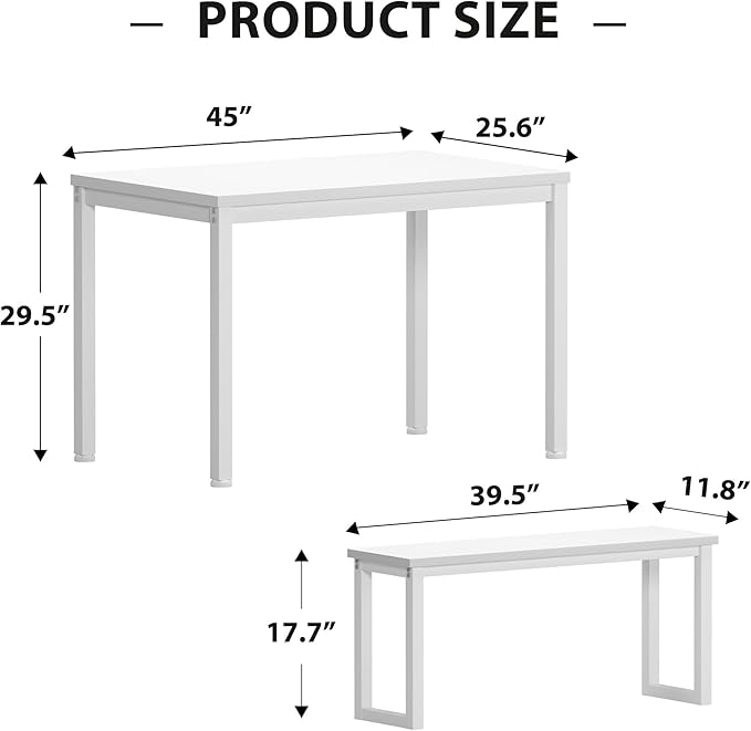 SDHYL Dining Table Set, 45in Dining Table Sets with 2 Benches, Dining Room Table Set for 3, Small Rectangular Wood Dining Table with 2 Bench Chairs/3 Piece Set for Home, Kitchen, Dining Room, White - LeafyLoom
