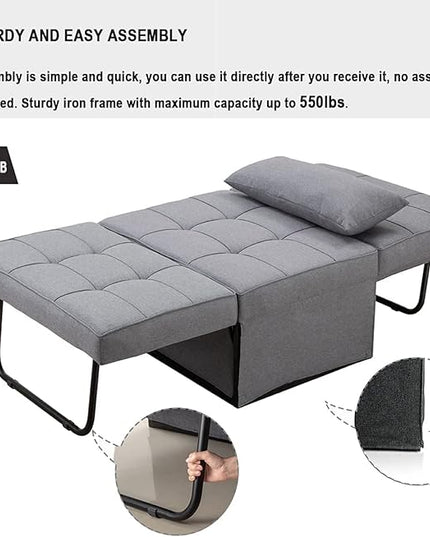 Sofa Bed,4 in 1 Multi Function Folding Ottoman Sleeper Bed,Modern Convertible Chair Adjustable Backrest Couch for Living Room Small Room Apartment,Light Grey - LeafyLoom