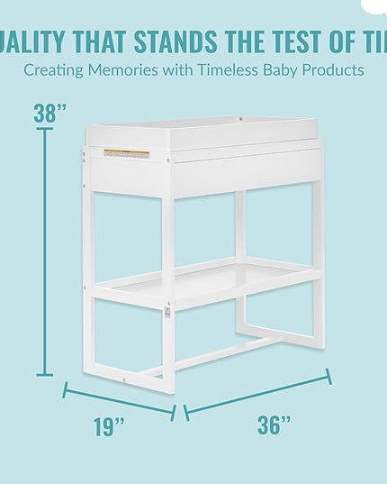 Arlo Changing Table in White, Made of Solid New Zealand Pinewood, Non-Toxic Finish, Comes with Water Resistant Mattress Pad & Safety Strap - LeafyLoom