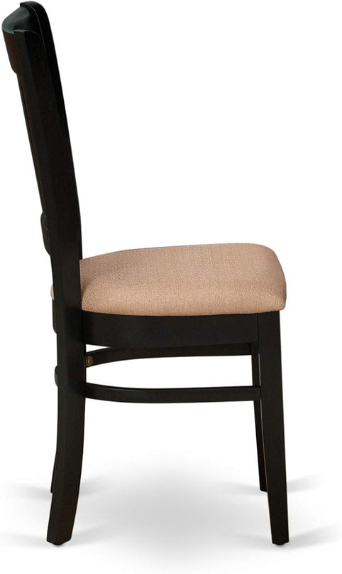 East West Furniture ANVA3-BLK-C 3 Piece Modern Dining Table Set Contains a Round Kitchen Table with Pedestal and 2 Linen Fabric Dining Room Chairs, 36x36 Inch, Black - LeafyLoom