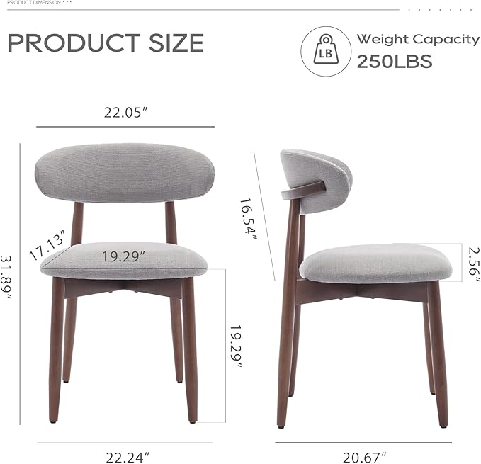 COLAMY Wooden Dining Chairs Set of 4, Modern Fabric Upholstered Kitchen Side Chairs, Farmhouse Dining Room Chair with Foot Pegs, Light Grey - LeafyLoom