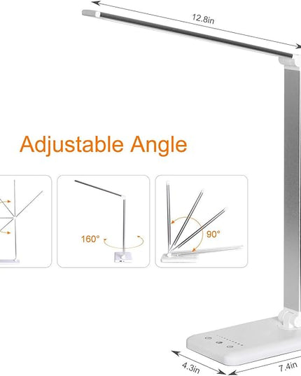 LED Desk Lamp,Eye-Caring Table Lamps,Stepless Dimmable Office Lamp with USB Charging Port,Touch/Memory/Timer Function,25 Brightness Lighting,Foldable Lamp for Reading,Studying,Working - LeafyLoom