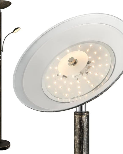 Floor Lamp, LED 20W/2000LM Bright Torchiere Floor Lamp with 5W Adjustable Reading Lamp, Stepless Dimmable Standing Lamp, 2 Rotary Switch, Modern Floor Lamps for Living Room, Bedroom, Office,Bronze - LeafyLoom