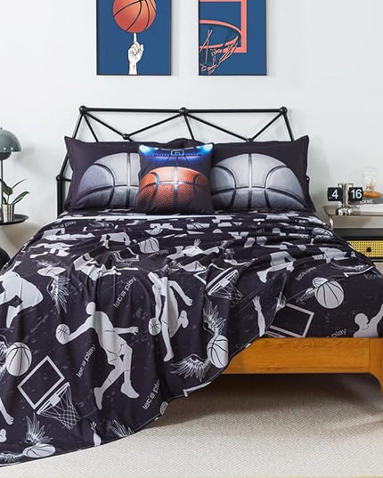 ADASMILE A & S Basketball Comforter Twin for Boys Basketball Bedding Twin for Kids Basketball Sports Comforter with Basketball Sheets 6 Pieces Bed in A Bag Comforter Twin for Boys Teens Sports Bed Set - LeafyLoom