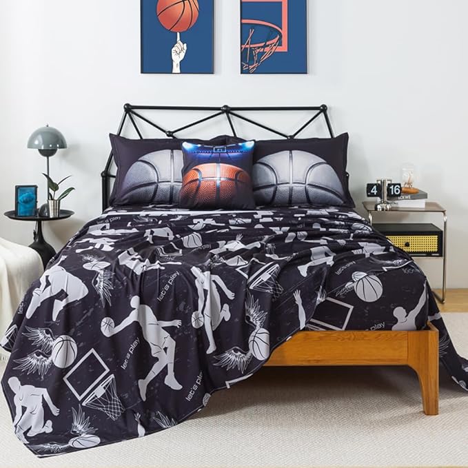 ADASMILE A & S Basketball Comforter Twin for Boys Basketball Bedding Twin for Kids Basketball Sports Comforter with Basketball Sheets 6 Pieces Bed in A Bag Comforter Twin for Boys Teens Sports Bed Set - LeafyLoom