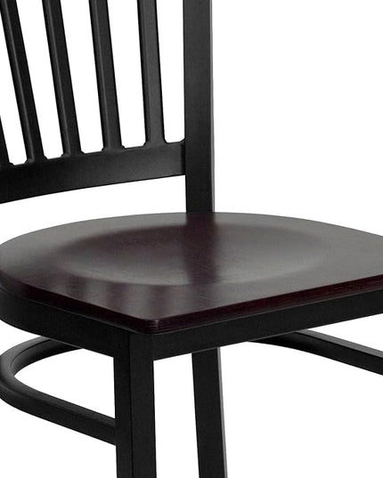 Flash Furniture 2 Pk. HERCULES Series Black Vertical Back Metal Restaurant Chair - Mahogany Wood Seat - LeafyLoom