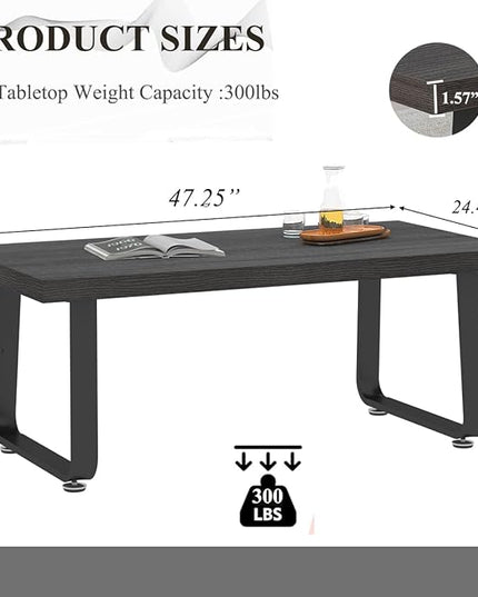 HSH Coffee Table, Industrial Wooden Coffee Table, Modern Minimalist Rectangular Center Table for Living Room, Wood and Metal Legs Cocktail Tea Table for Bedroom Home Office, Dark Gray Oak, 47 Inch - LeafyLoom