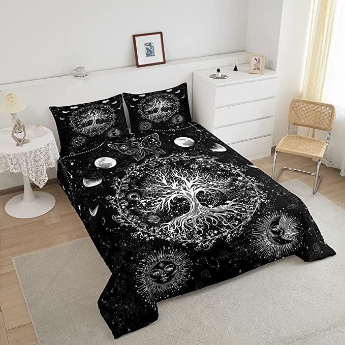 Feelyou Sun and Moon Comforter Bohemian Tree Butterfly Style Bedding Set Psychedelic Hippie Comforter Set for Boys Girls Children Teens Bedroom Decor Galaxy Astrology Duvet Set King Size - LeafyLoom