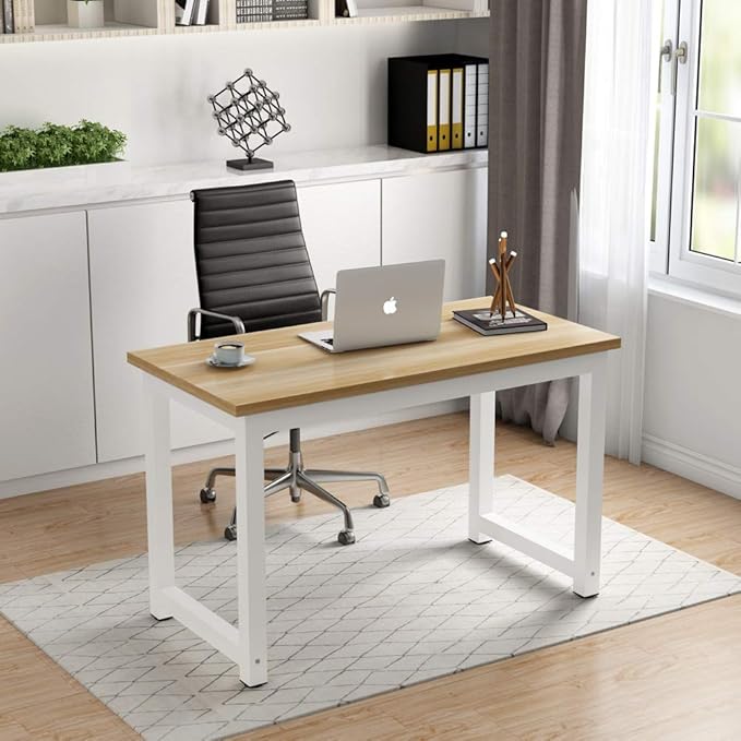 Tribesigns Computer Desk, 47 inch Modern Simple Office Desk Computer Table Study Writing Desk for Home Office, Light Walnut - LeafyLoom
