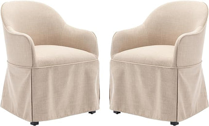 COLAMY Modern Accent Dining Chair Set of 2, Barrel Accent Armchair, 20 Inch Dining Chair with Cover, Chair with Back for Kitchen,Dining Room,Beige - LeafyLoom