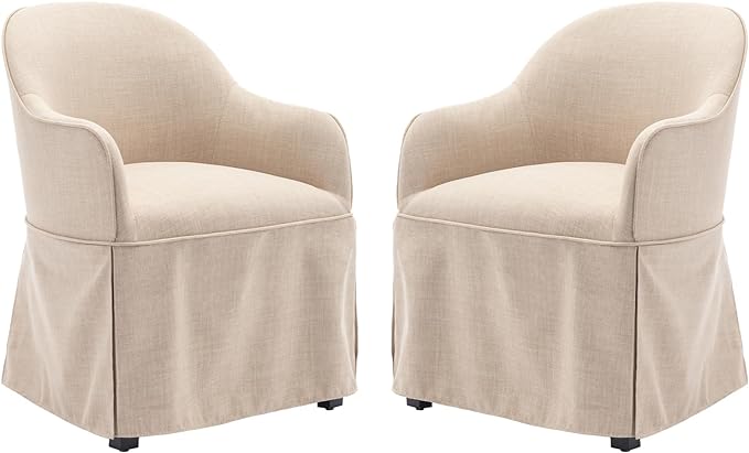 COLAMY Modern Accent Dining Chair Set of 2, Barrel Accent Armchair, 20 Inch Dining Chair with Cover, Chair with Back for Kitchen,Dining Room,Beige - LeafyLoom