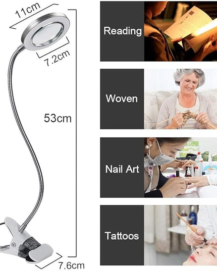 ATOMUS 2.5X Magnifying Lamp, LED USB Rechargeable Tattoo Beauty Magnifier Lamp with Metal Clip for Eyebrow Tattoo Manicure Eyelash Extension Read - LeafyLoom